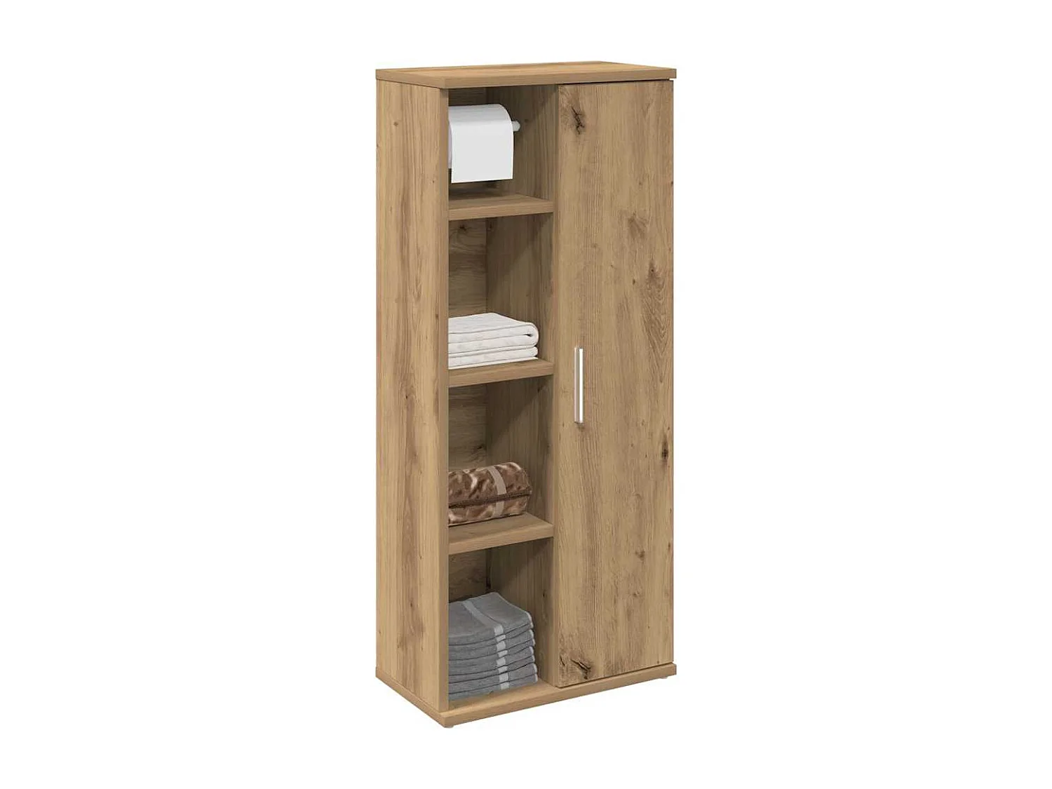Badkamerkast met rolhouder 39x22x90 cm artisanaal eikenkleur