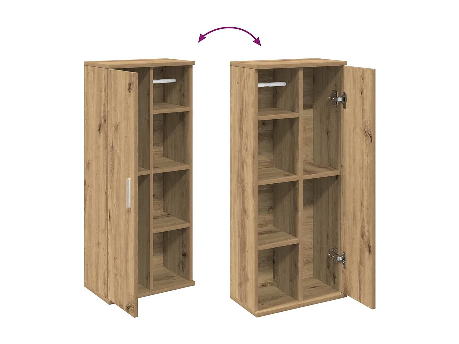 Badkamerkast met rolhouder 39x22x90 cm artisanaal eikenkleur