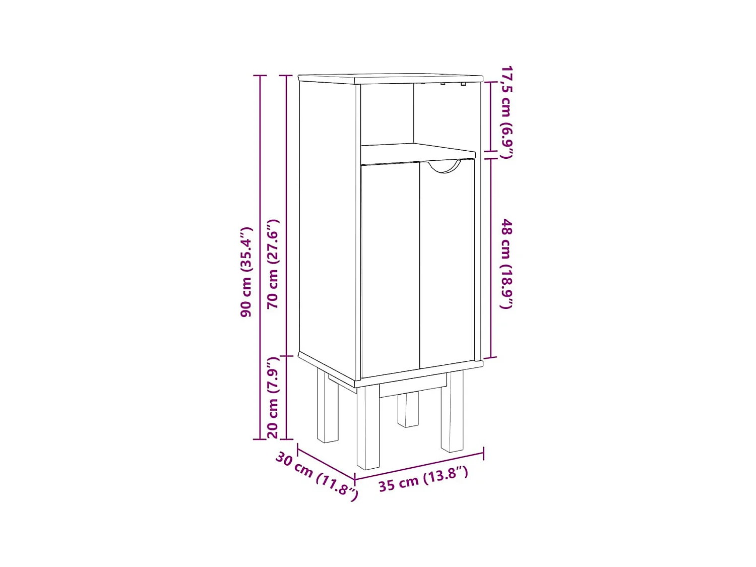Armoire de salle de bain "OTTA" 35x30x90 cm bois massif de pin