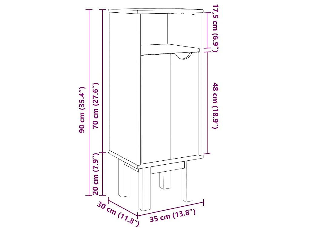 Armoire de salle de bain "OTTA" 35x30x90 cm bois massif de pin