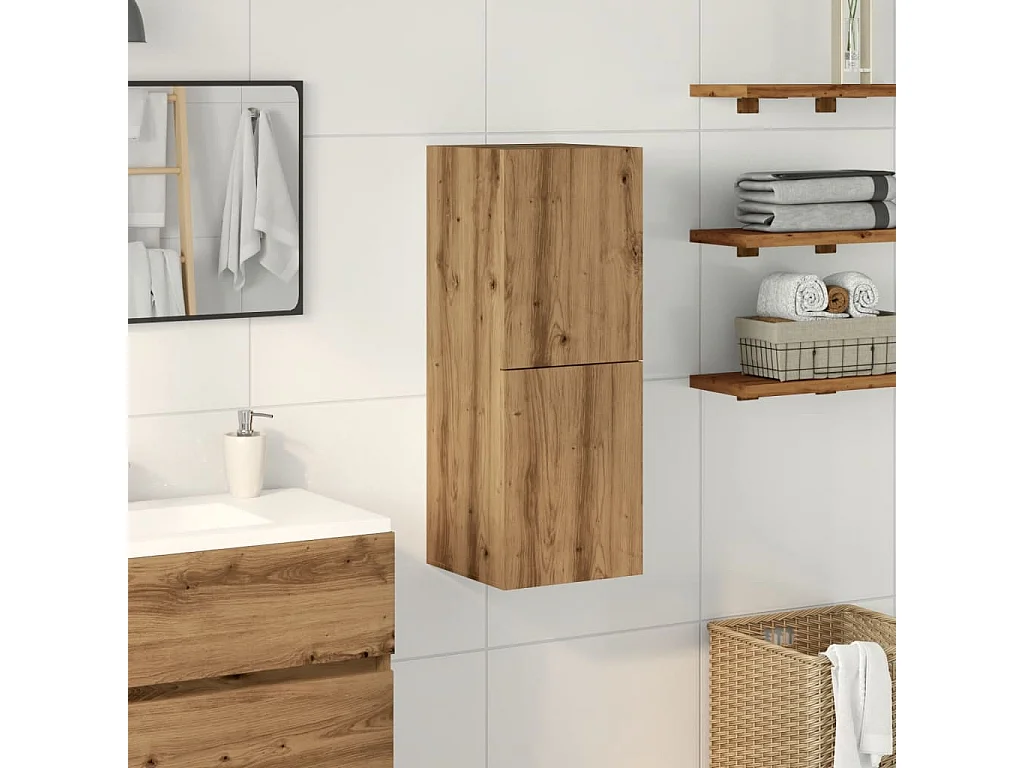 Armario pared baño madera ingeniería roble artisian 30x30x80 cm