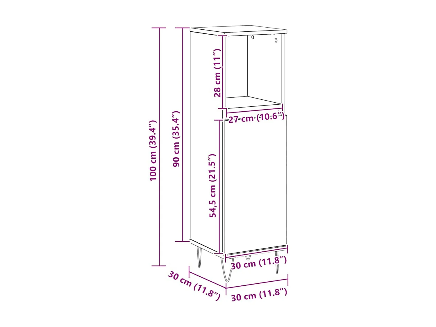 Armoire de salle de bain chêne artisanal 30x30x100 cm