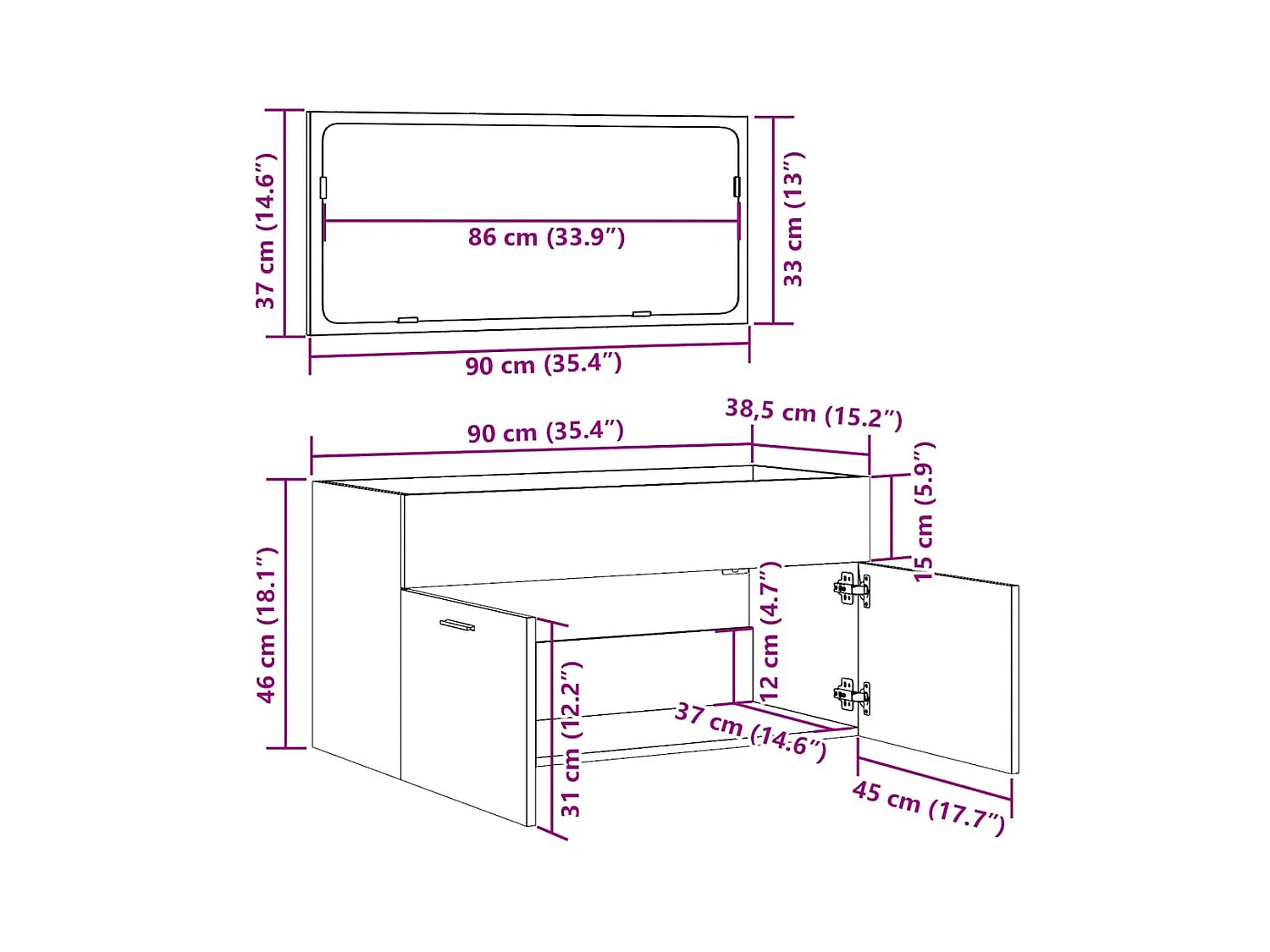Armoire de salle de bain et miroir vieux bois bois d'ingénierie