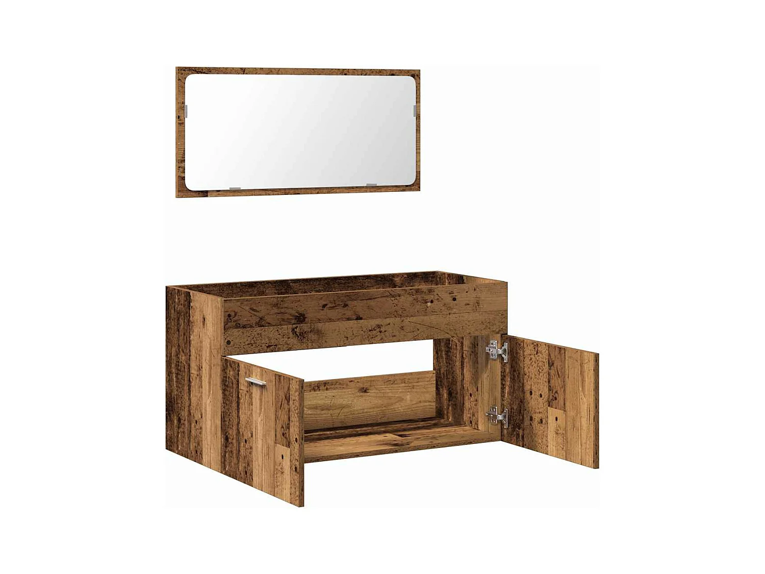 Armoire de salle de bain et miroir vieux bois bois d'ingénierie