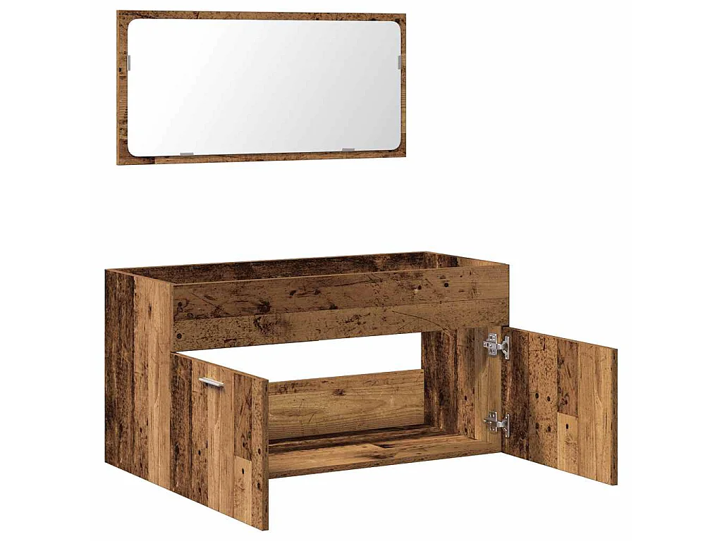 Armoire de salle de bain et miroir vieux bois bois d'ingénierie