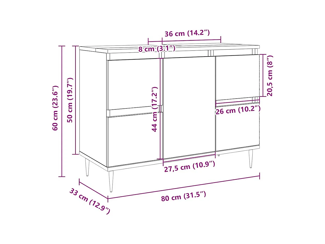 Armoire salle de bain chêne sonoma 80x33x60cm bois d'ingénierie