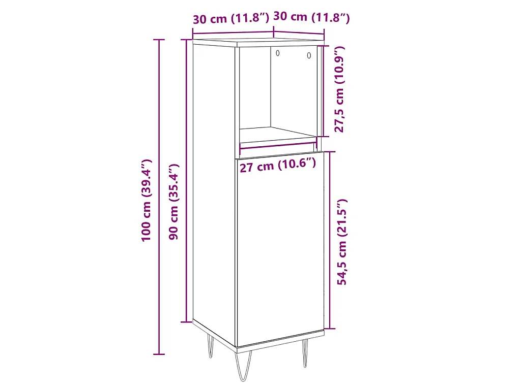 Badkamerkast 30x30x100 cm bewerkt hout sonoma eikenkleurig