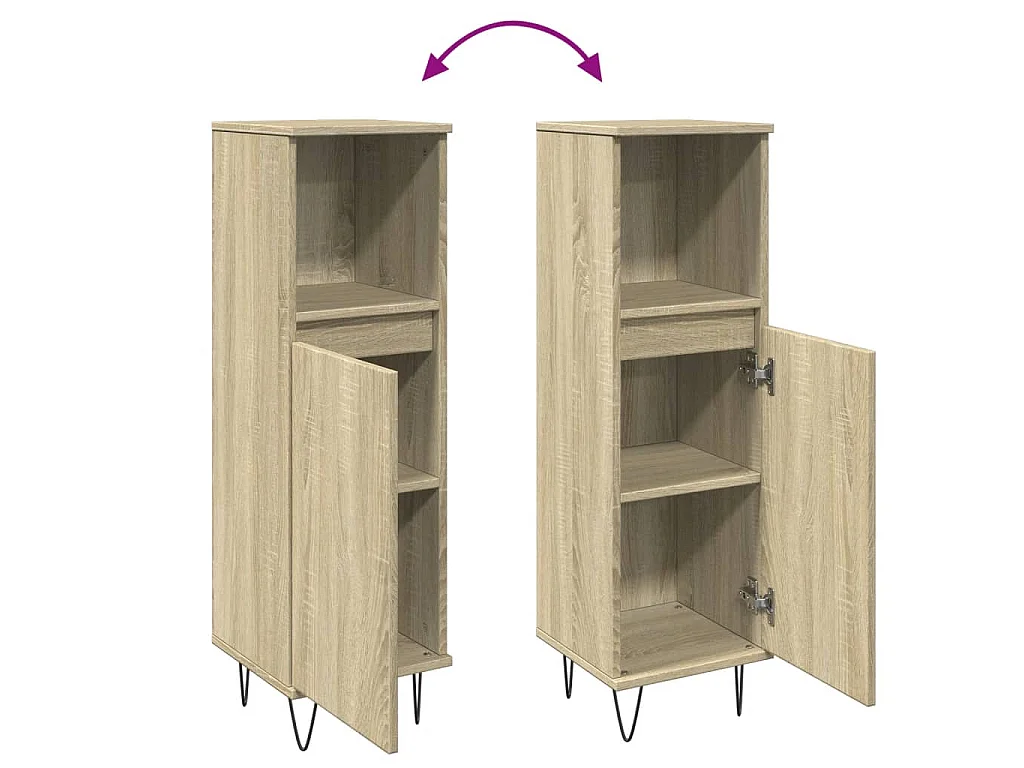 Badkamerkast 30x30x100 cm bewerkt hout sonoma eikenkleurig