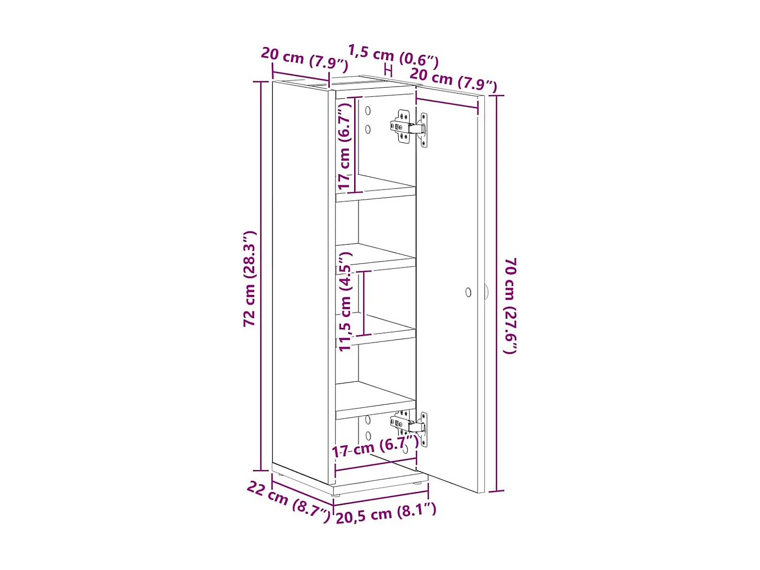 Meuble de salle de bain avec porte-rouleau blanc 20,5x22x72 cm