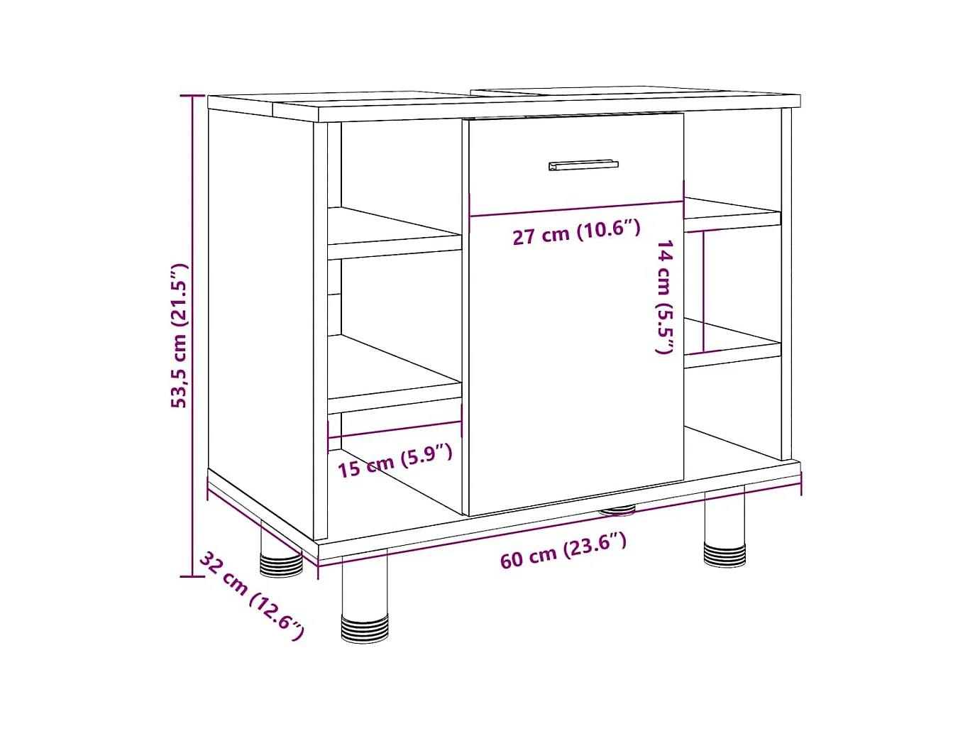 Armoire de salle de bain chêne artisanal 60x32x53,5 cm