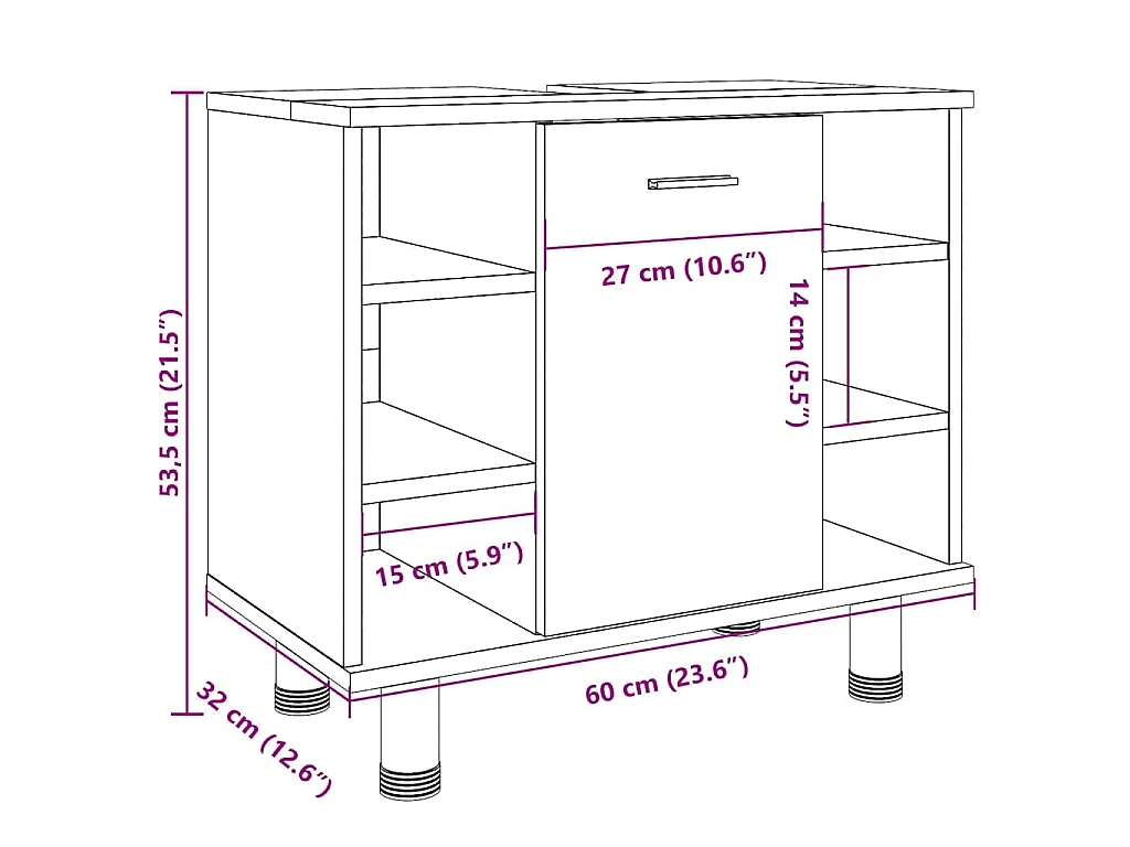 Armoire de salle de bain chêne artisanal 60x32x53,5 cm