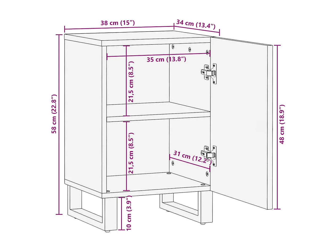 Armoire de salle de bain 38x34x58 cm bois manguier massif brut