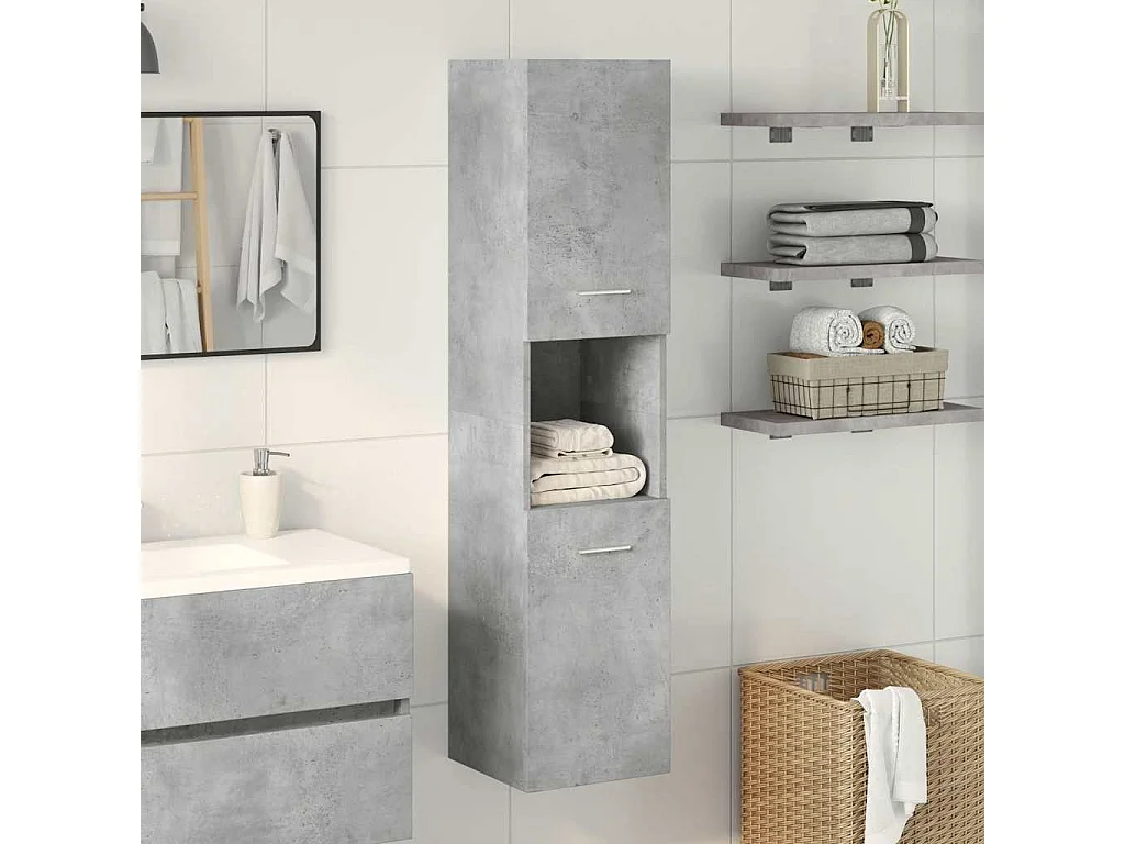 Mobile Pensile da Bagno Grigio Cemento 30x30x130cm Truciolato