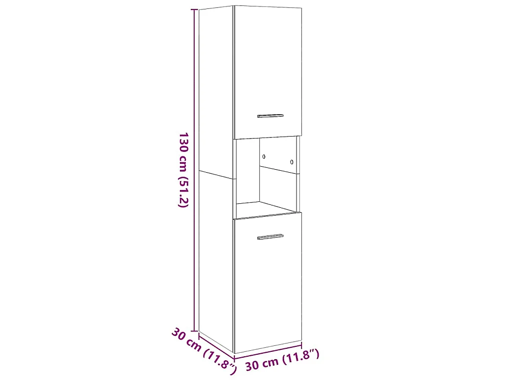 Mobile Pensile da Bagno Grigio Cemento 30x30x130cm Truciolato