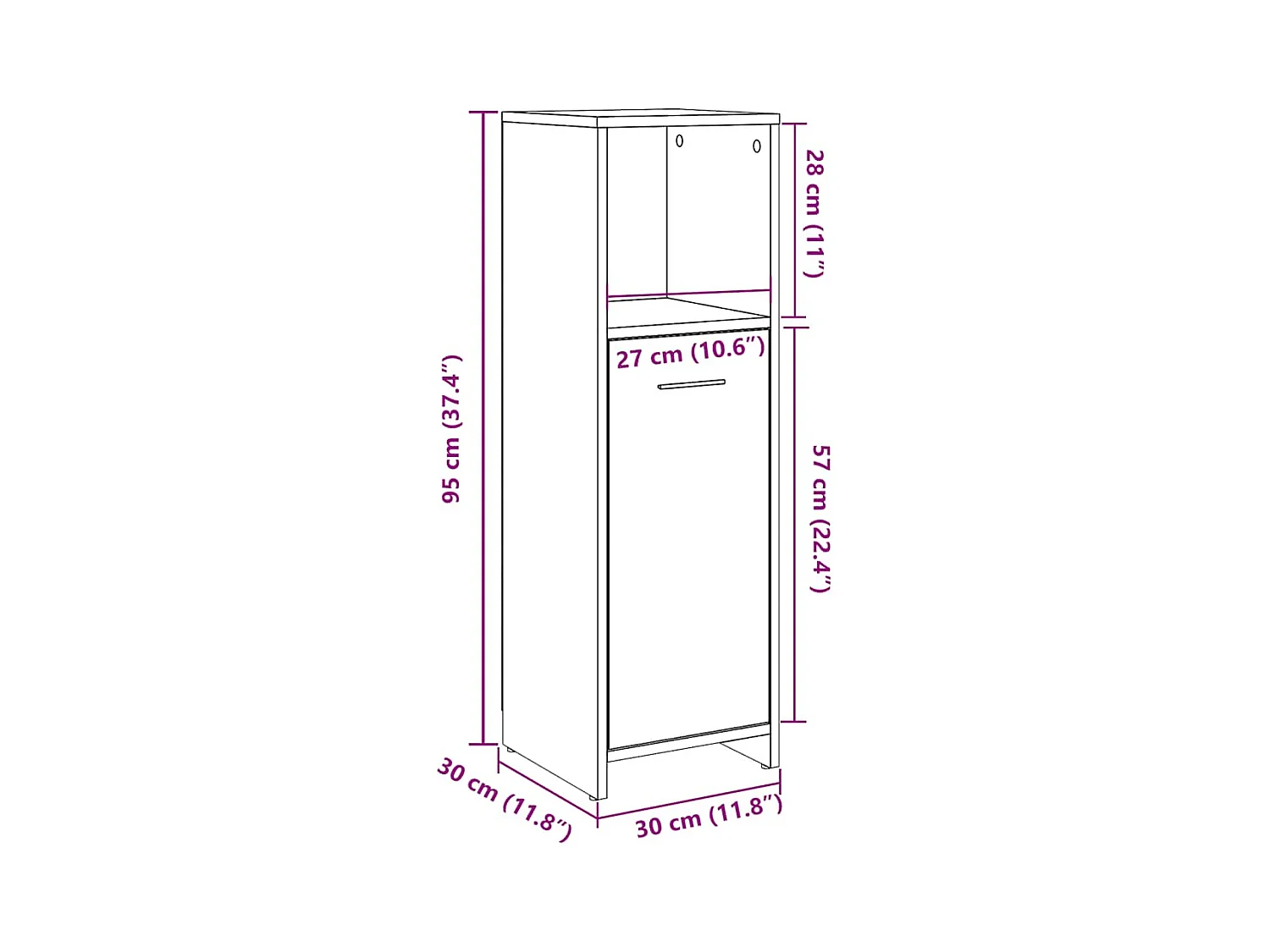 Armoire de bain chêne artisanal 30x30x95 cm bois d'ingénierie