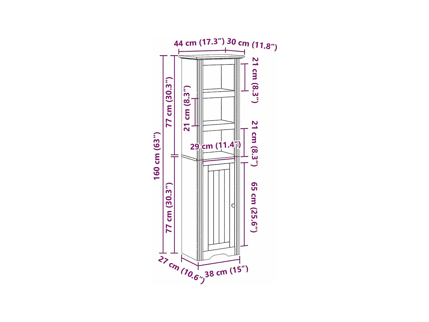 Badkamerkast BODO 44x30x160 cm wit