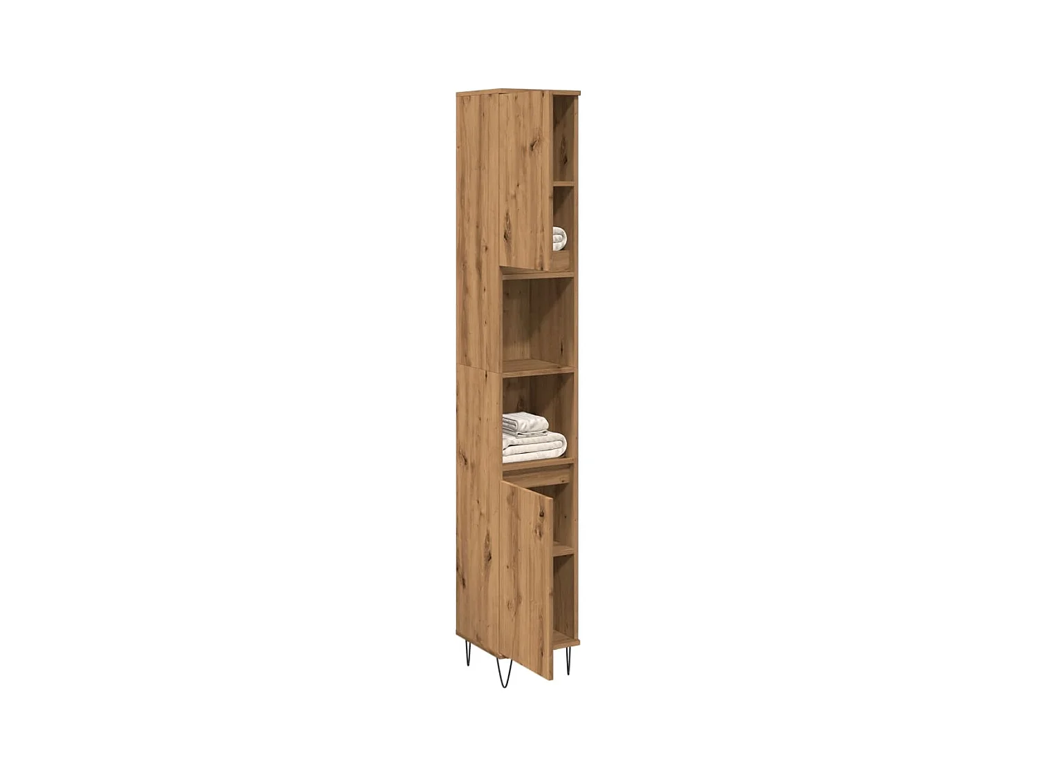 Badkamerkast 30x30x190 cm bewerkt hout artisanaal eikenkleurig
