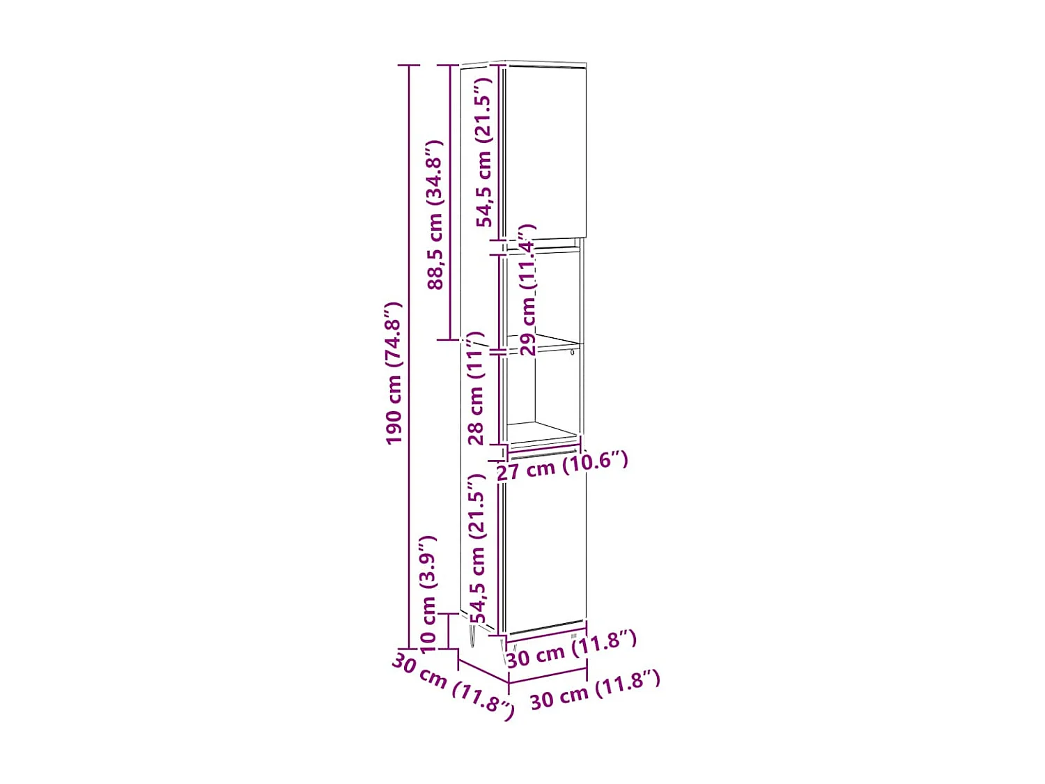 Badschrank Artisan-Eiche 30x30x190 cm Holzwerkstoff