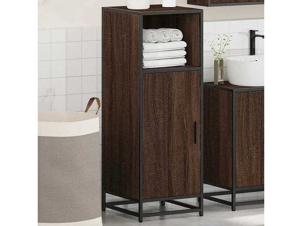 Badkamerkast 35x37,5x100 cm bewerkt hout bruin eikenkleur