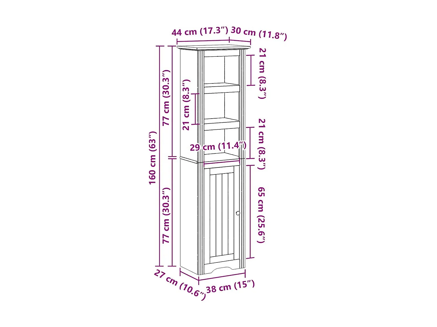 Badkamerkast BODO 44x30x160 cm grijs