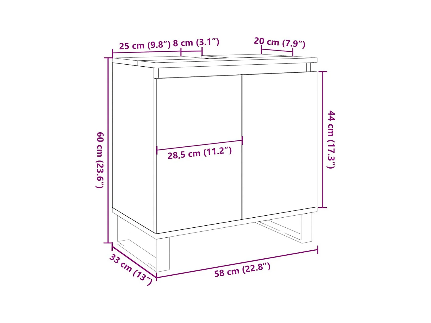 Mobile da Bagno Rovere Artigianale 58x33x60 cm in Truciolato
