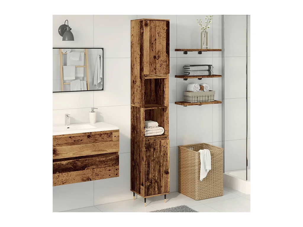 Armoire de salle de bain vieux bois 30x30x190cm bois ingénierie