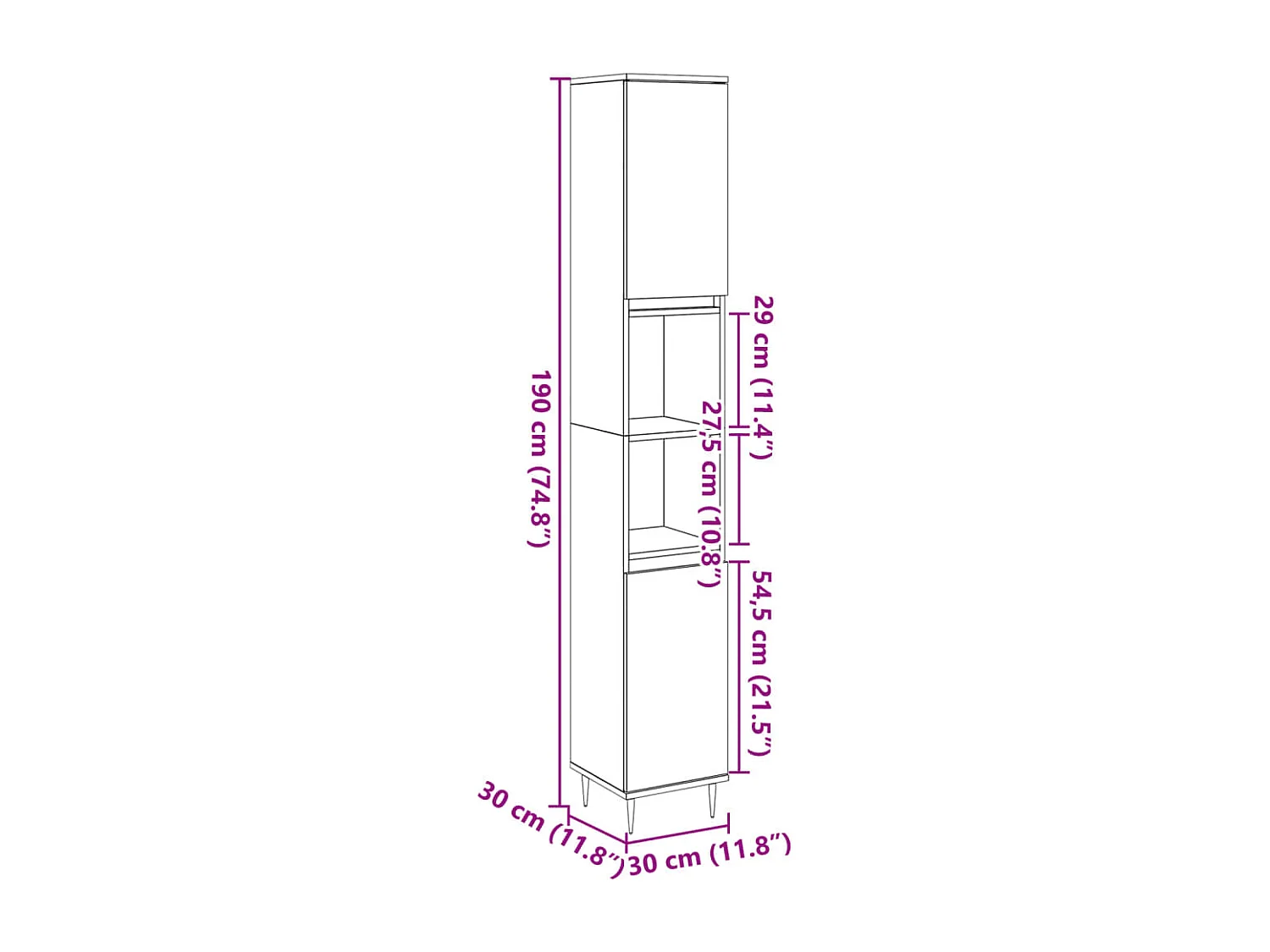 Armario de baño madera de ingeniería envejecida 30x30x190 cm