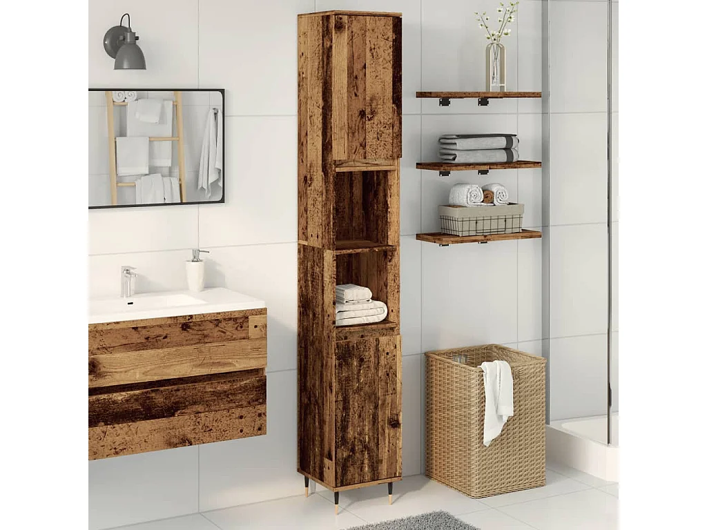 Armario de baño madera de ingeniería envejecida 30x30x190 cm