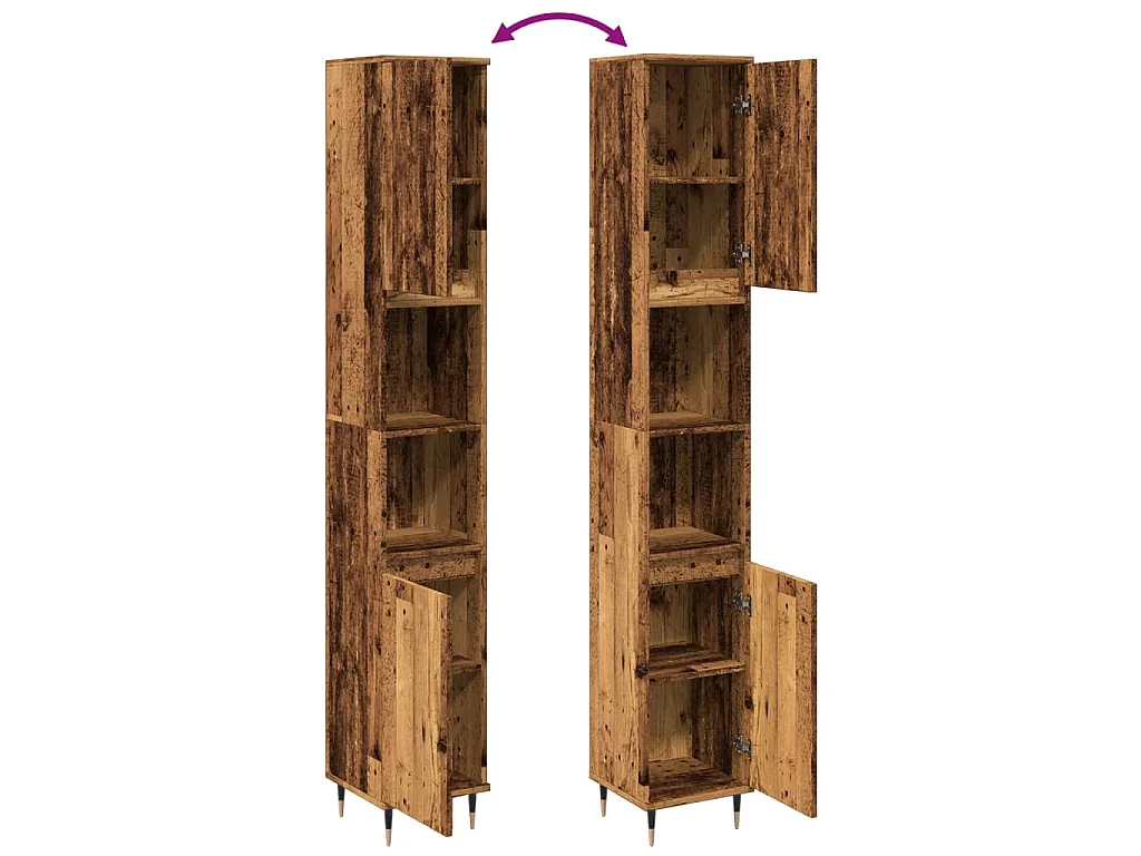 Armario de baño madera de ingeniería envejecida 30x30x190 cm