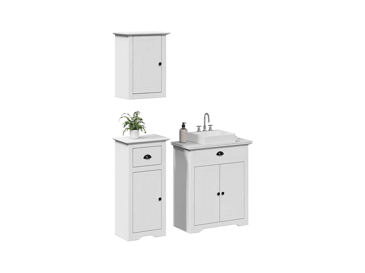 Set Mobili da Bagno 3 pz BODO Bianco in Legno Massello di Pino