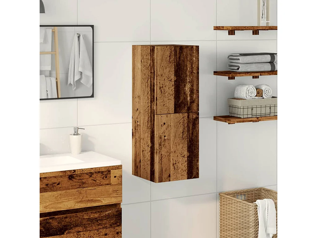 Badkamerwandkast 30x30x80 cm bewerkt hout oud houtkleurig