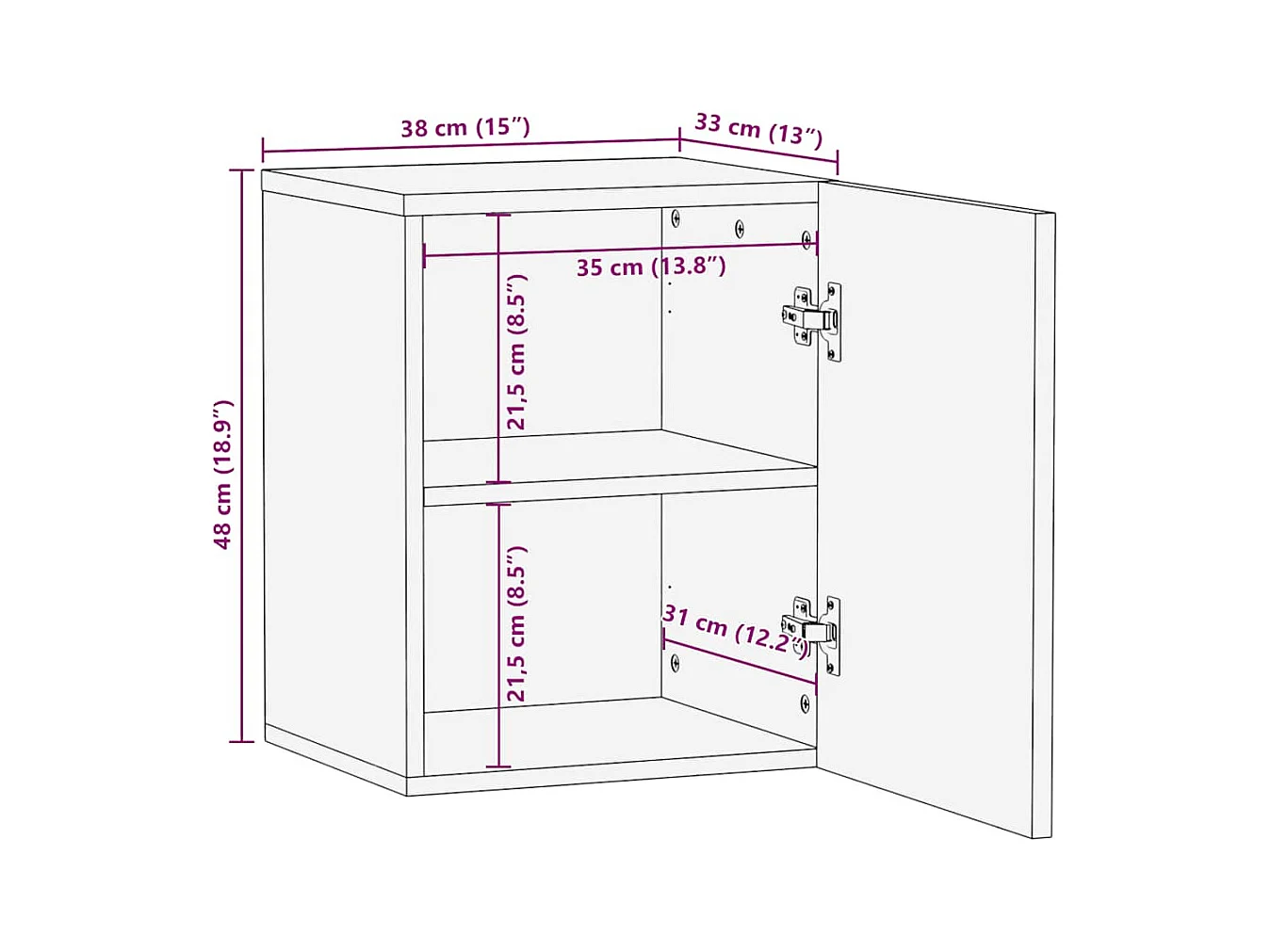 Armoire de salle de bain murale 38x33x48cm bois massif manguier