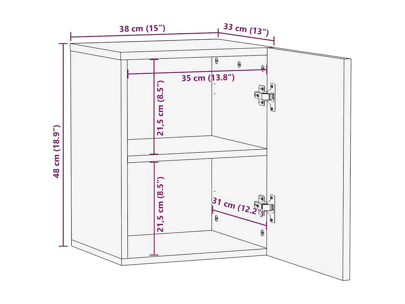 Armoire de salle de bain murale 38x33x48cm bois massif manguier