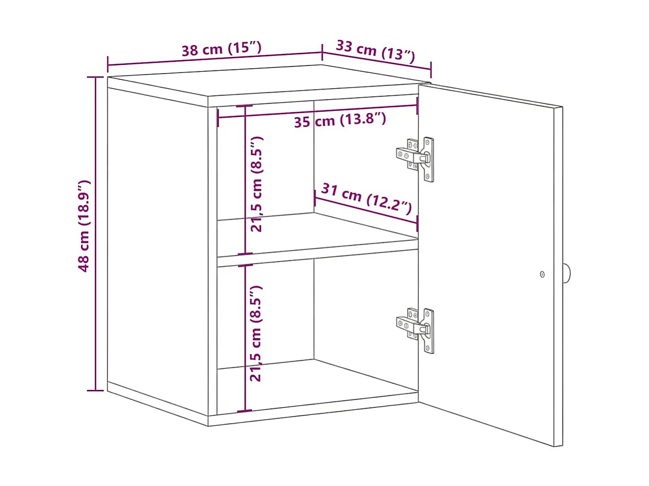 Armoire de salle de bain murale 38x33x48cm bois massif manguier
