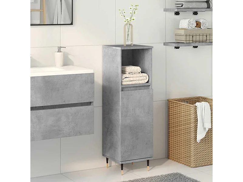 Armadietto da Bagno Grigio Cemento 30x30x100 cm in Truciolato