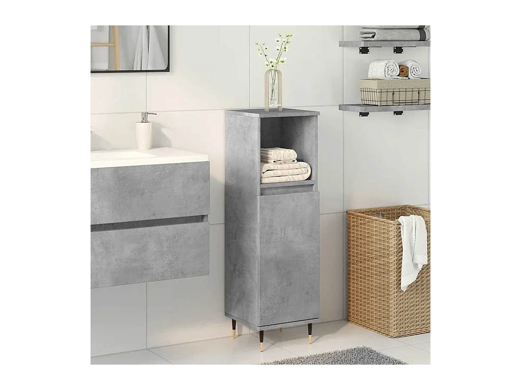 Armoire de salle de bain gris béton 30x30x100 cm