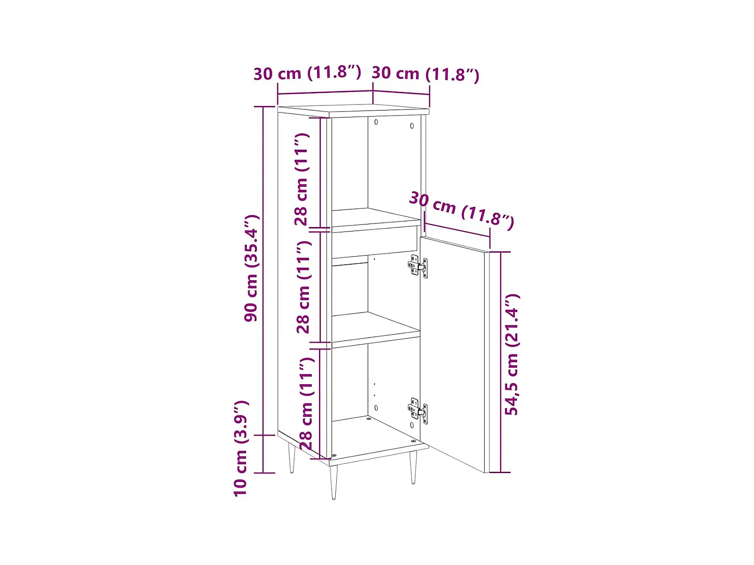 Armoire de salle de bain gris béton 30x30x100 cm