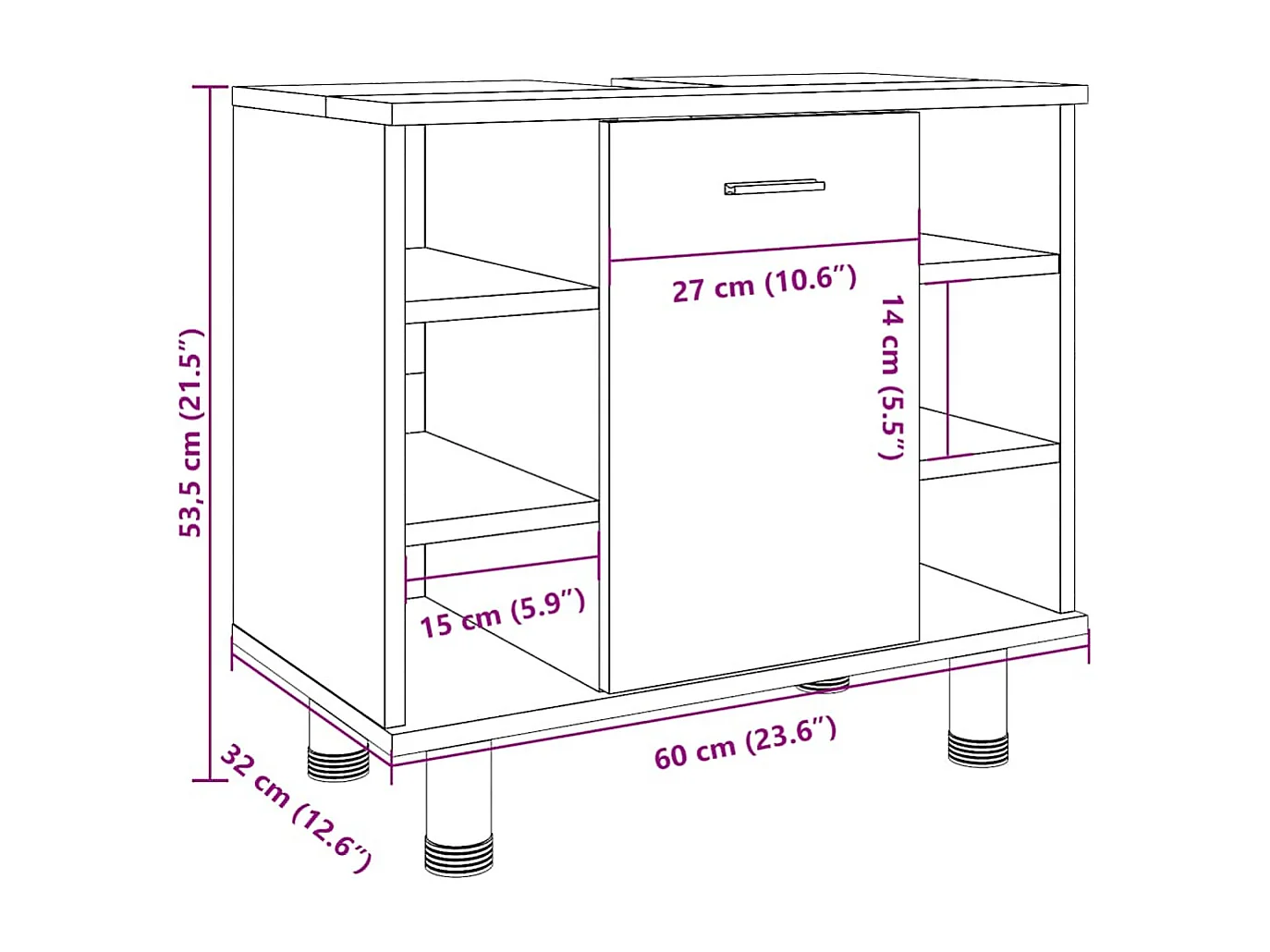 Mobile da Bagno Rovere Sonoma 60x32x53,5cm in Legno Multistrato