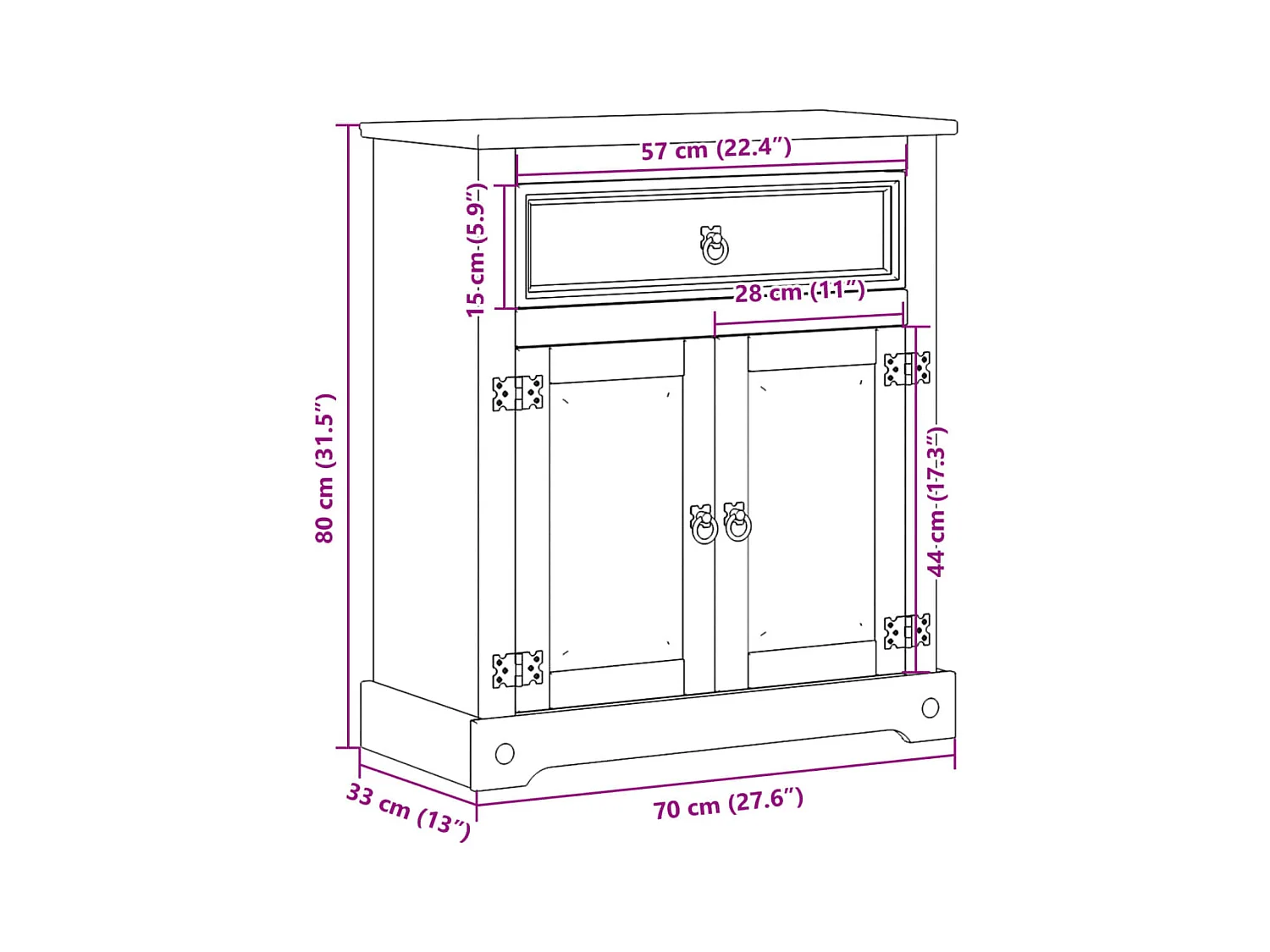 Armoire de salle de bain Corona 70x33x80 cm bois de pin massif