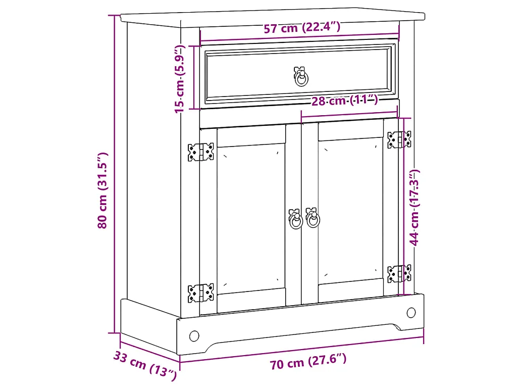 Badkamerkast Corona 70x33x80 cm massief grenenhout