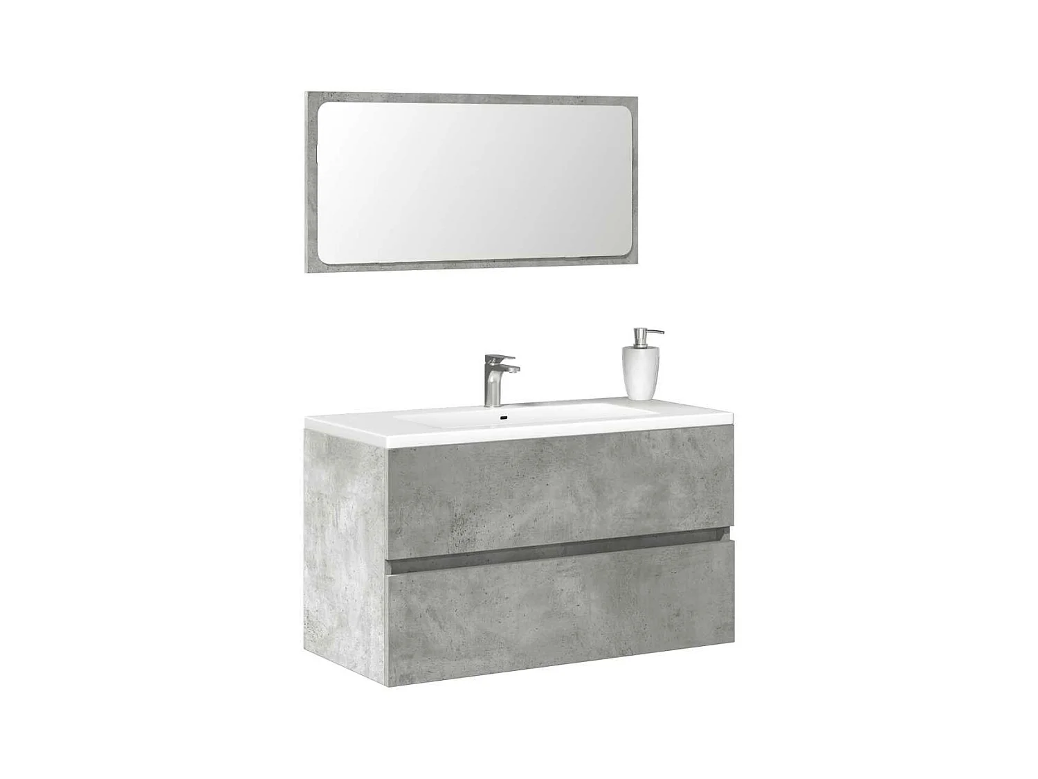 Badkamerkast met spiegel bewerkt hout betongrijs