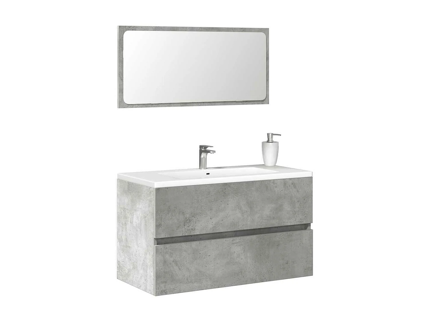 Mobile da Bagno con Specchio Grigio Cemento Legno Multistrato