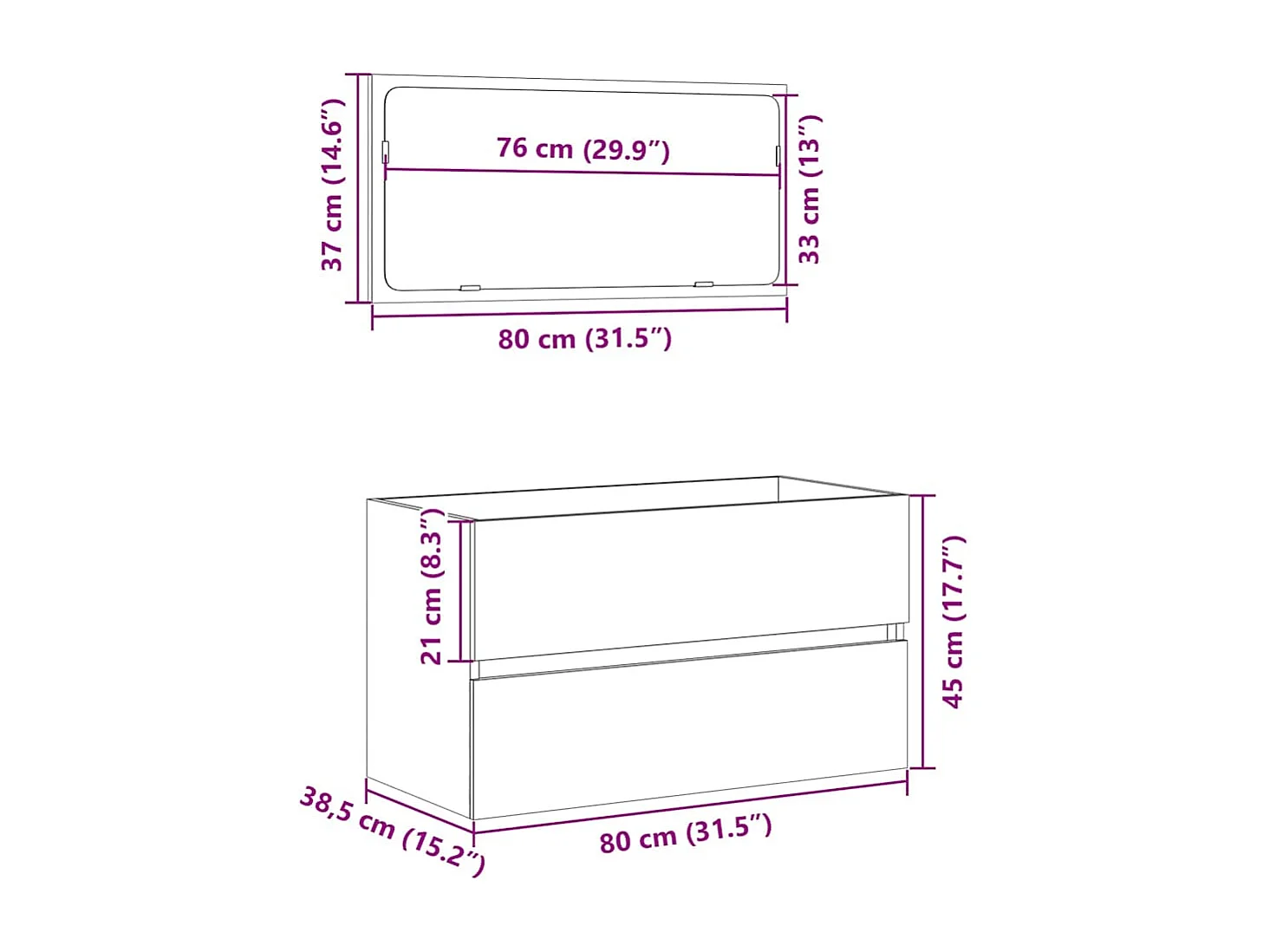 Mobile da Bagno con Specchio Grigio Cemento Legno Multistrato