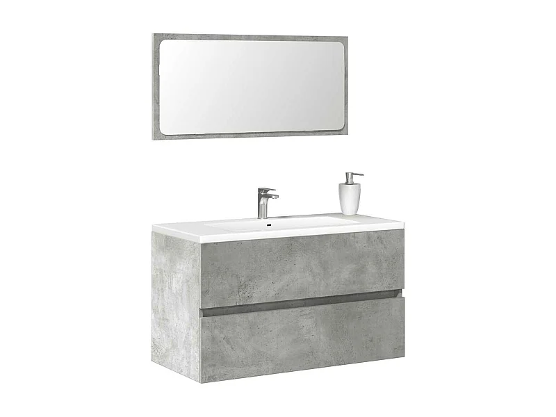 Mobile da Bagno con Specchio Grigio Cemento Legno Multistrato