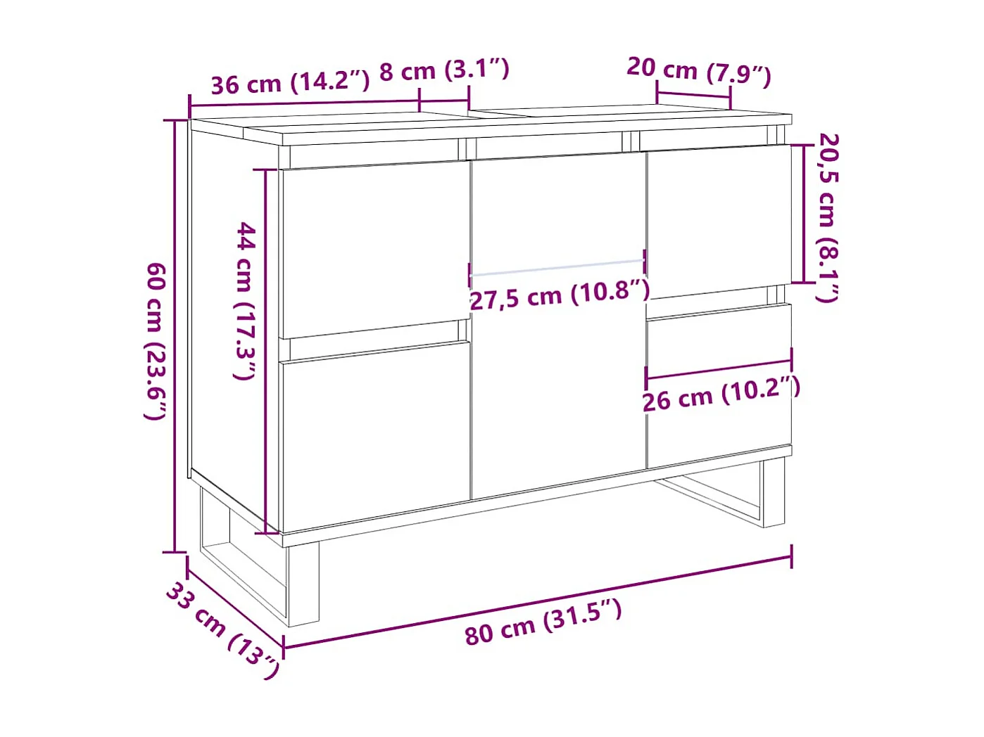 Mobile da Bagno Legno Antico 80x33x60 cm in Truciolato
