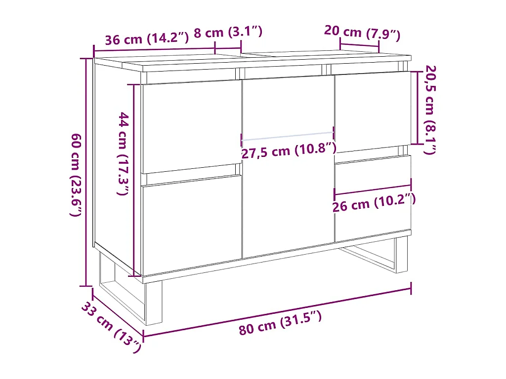Armoire de salle de bain vieux bois 80x33x60 cm bois ingénierie