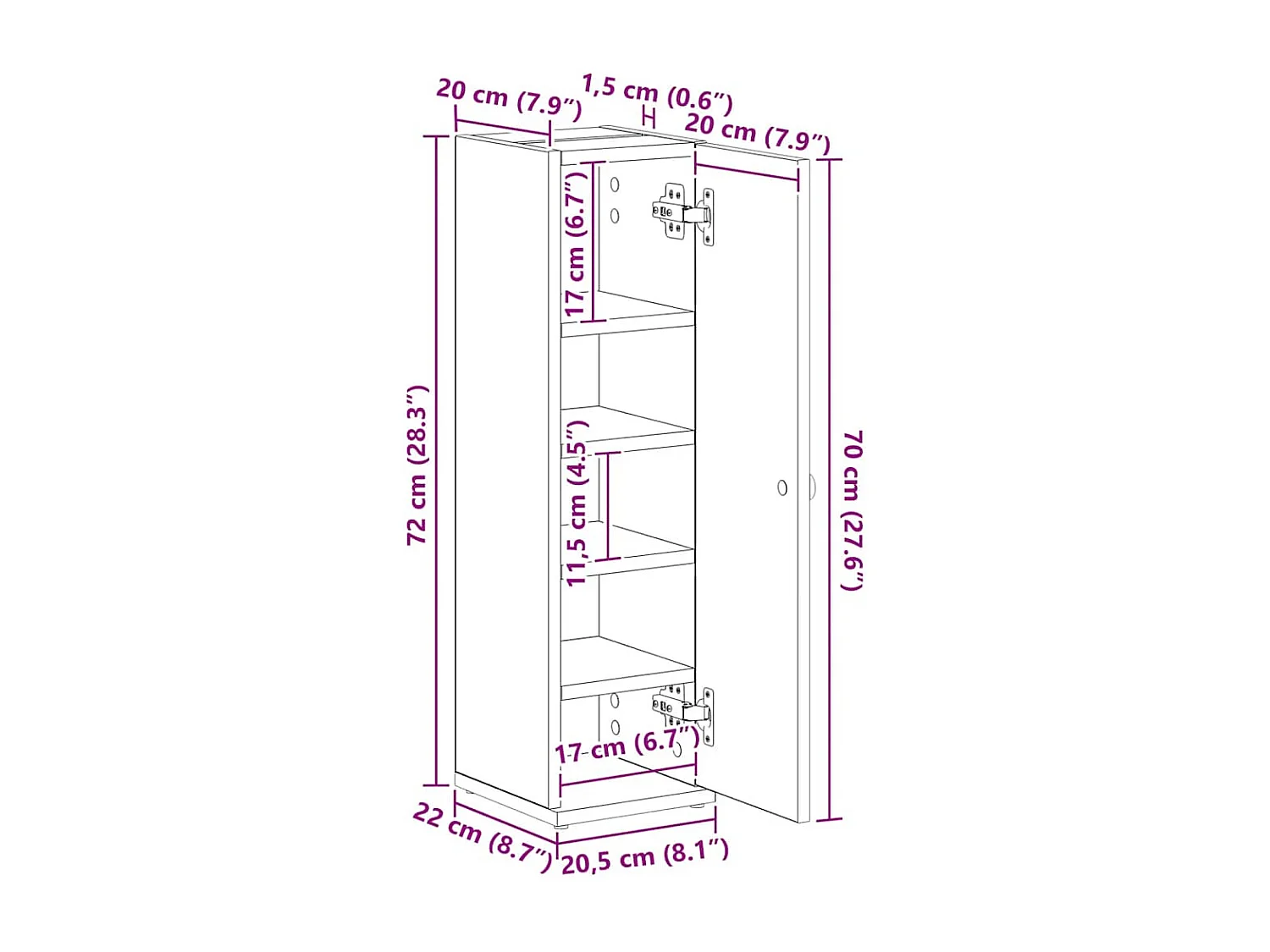 Badezimmerschrank mit Rollenhalter Altholz-Optik 20,5x22x72 cm