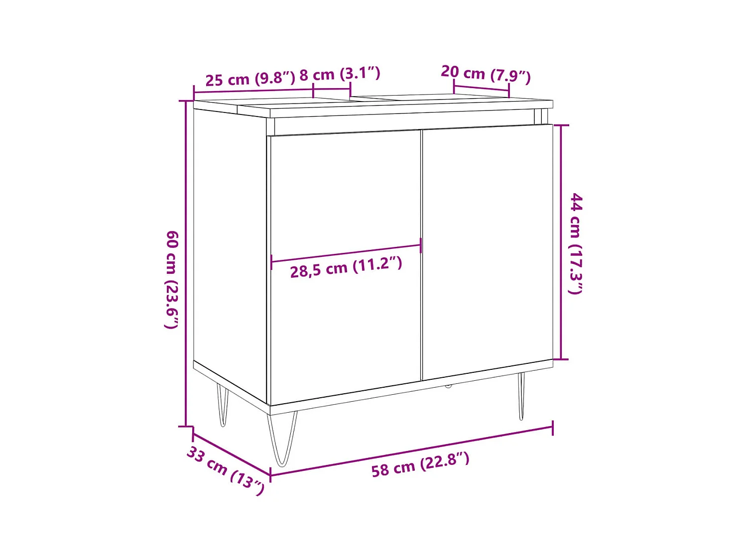 Armoire de salle de bain vieux bois 58x33x60 cm bois ingénierie
