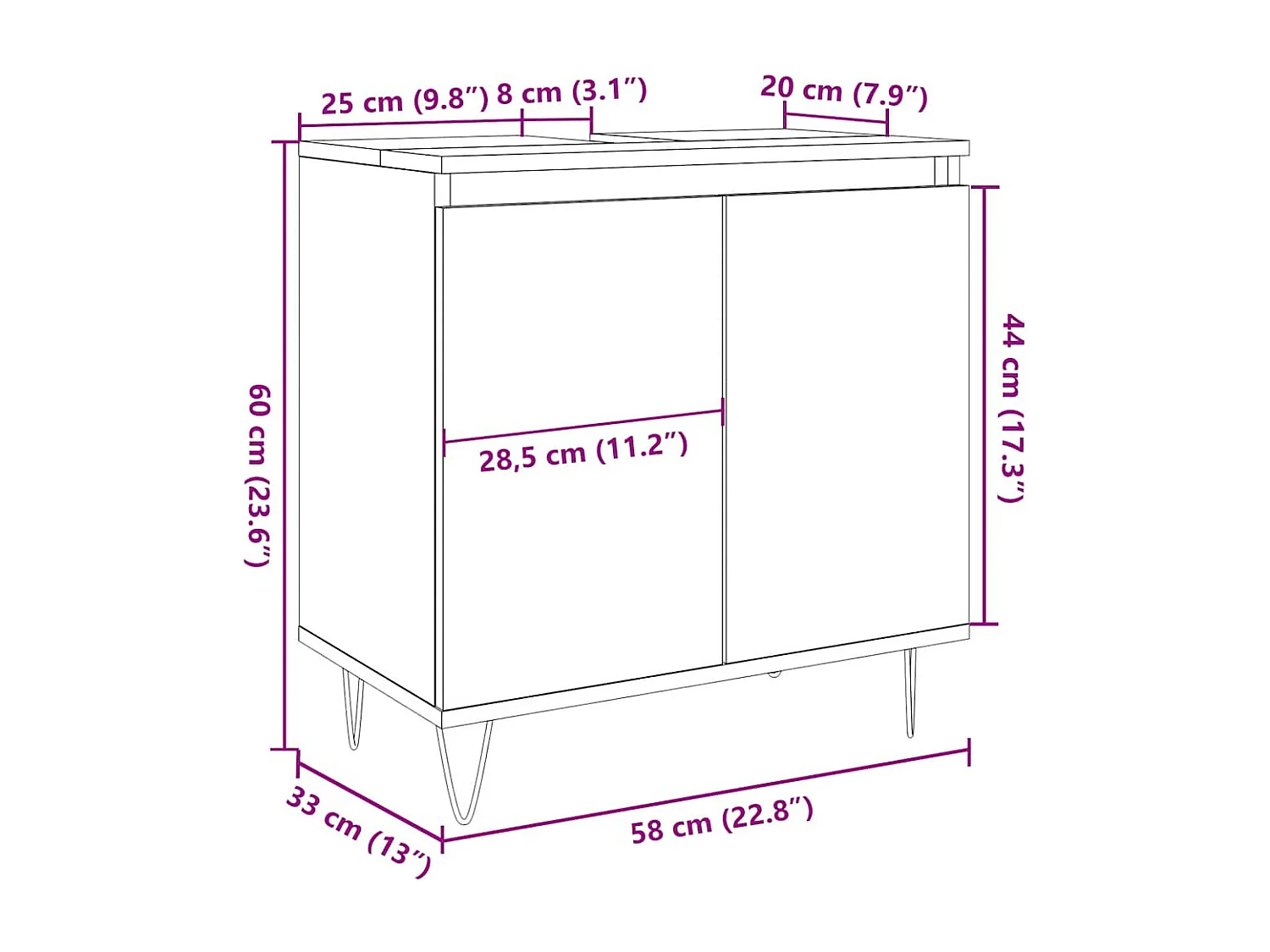 Armoire de salle de bain vieux bois 58x33x60 cm bois ingénierie