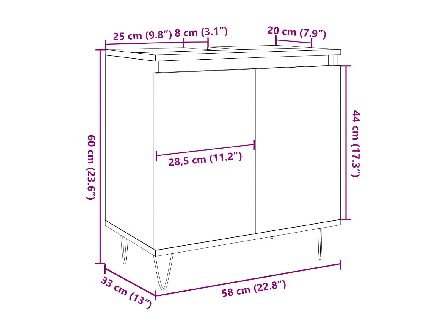 Armoire de salle de bain vieux bois 58x33x60 cm bois ingénierie